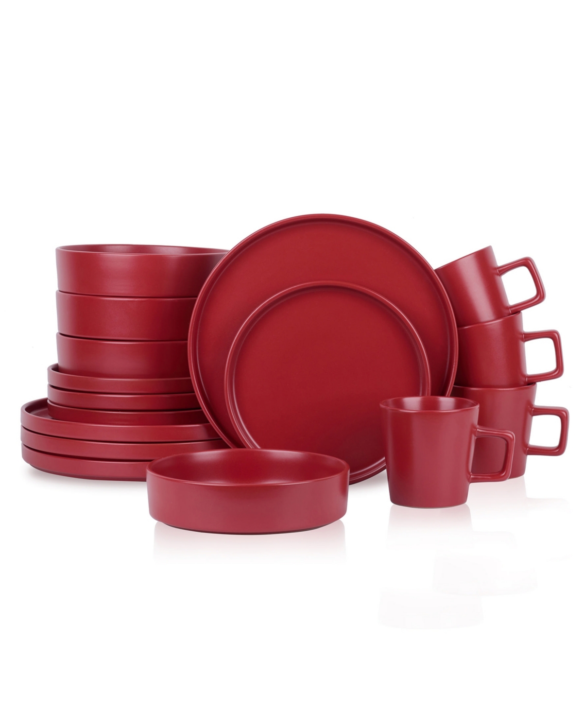Cleo 16 Piece Stoneware Full Set, Service for 4 - Red