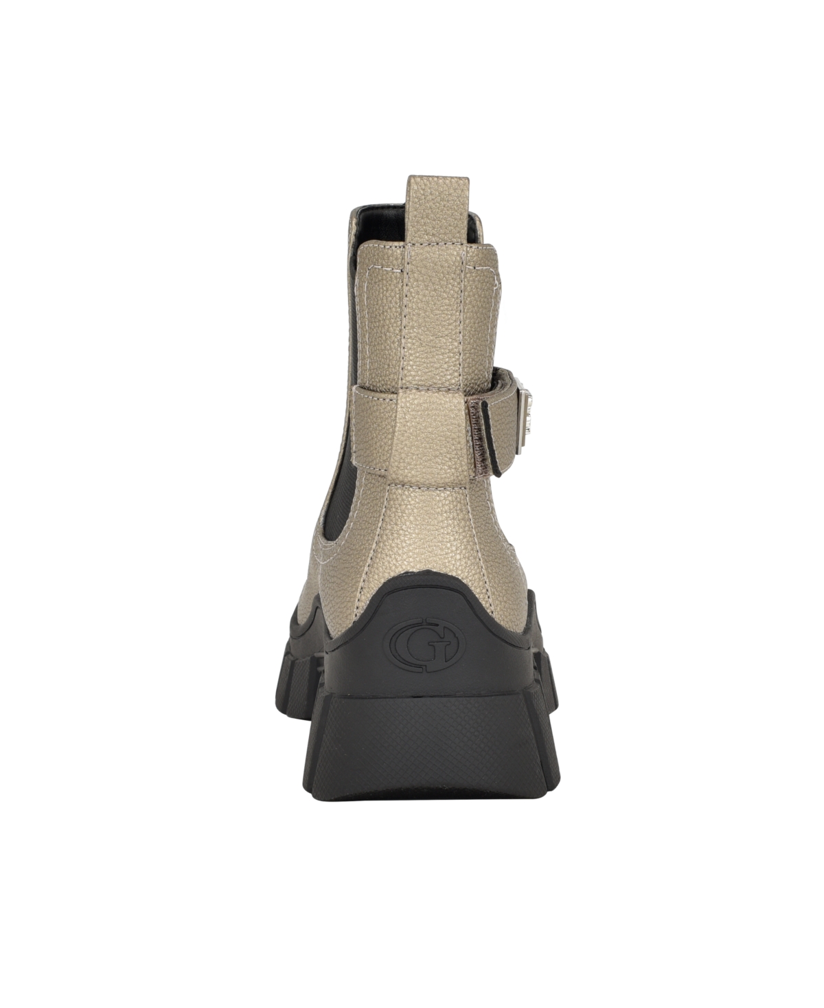 Guess Women's Hensly Lug Sole Side Gore Chelsea Booties - Pewter- Faux Leather- Polyurethane, Text