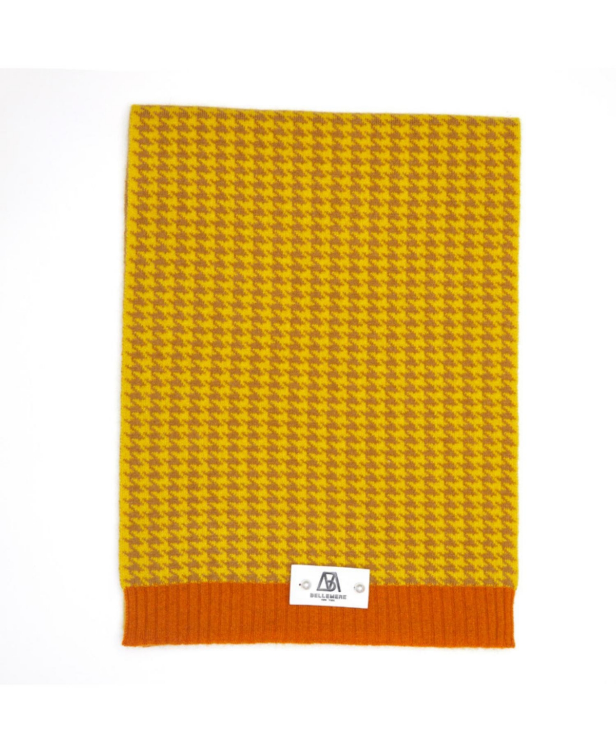 Bellemere Houndstooth Cashmere Ribbed Scarf - Gold yellow