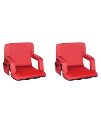 Set Of 2 Portable Stadium Chairs With Armrests, Reclining Padded Back & Seat, Lightweight Metal Frame & Backpack Straps, Storage Pockets
