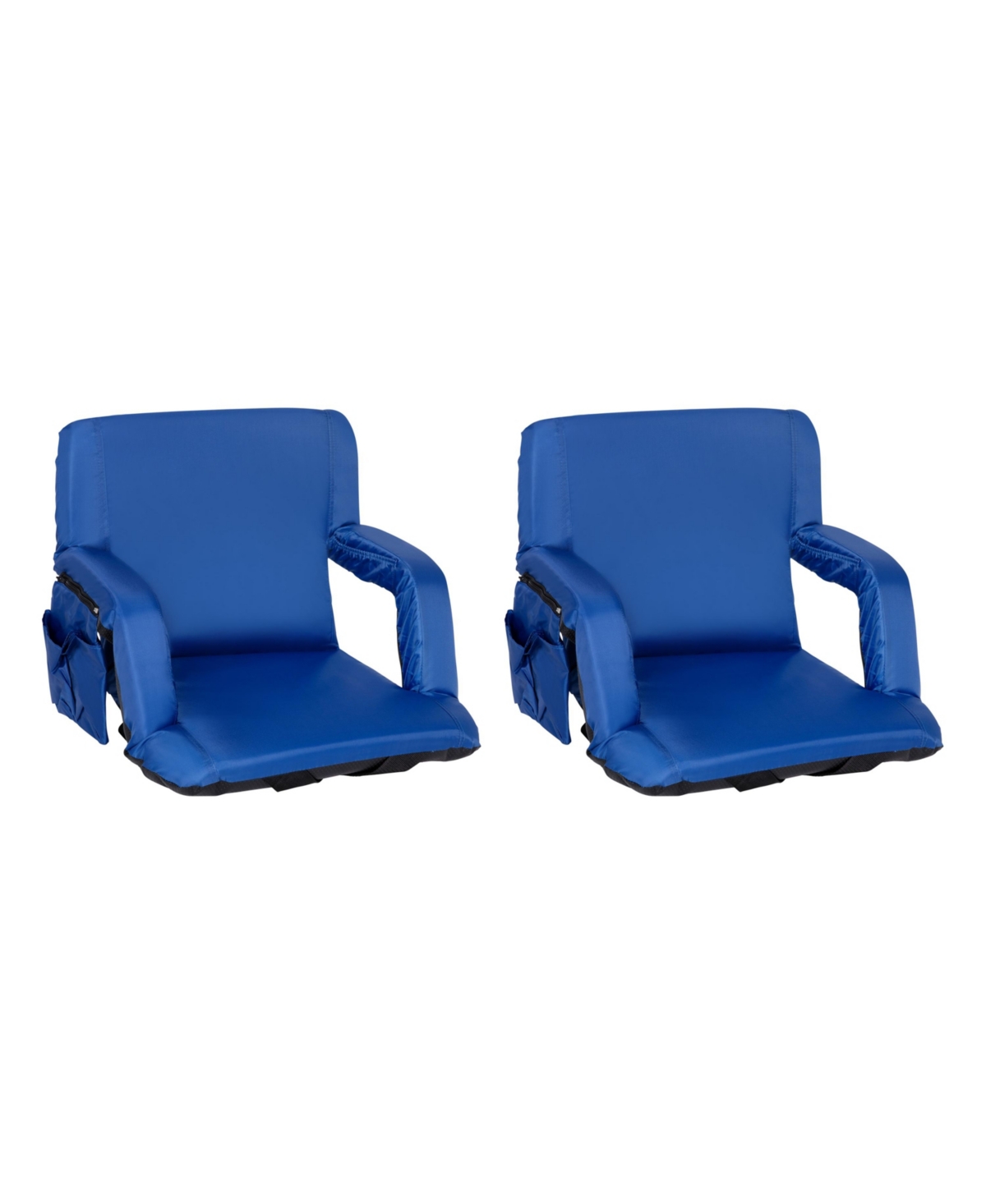 Emma+Oliver Set Of 2 Portable Stadium Chairs With Armrests, Reclining Padded Back & Seat, Lightweight Metal Frame & Backpack Straps, Storage Pockets