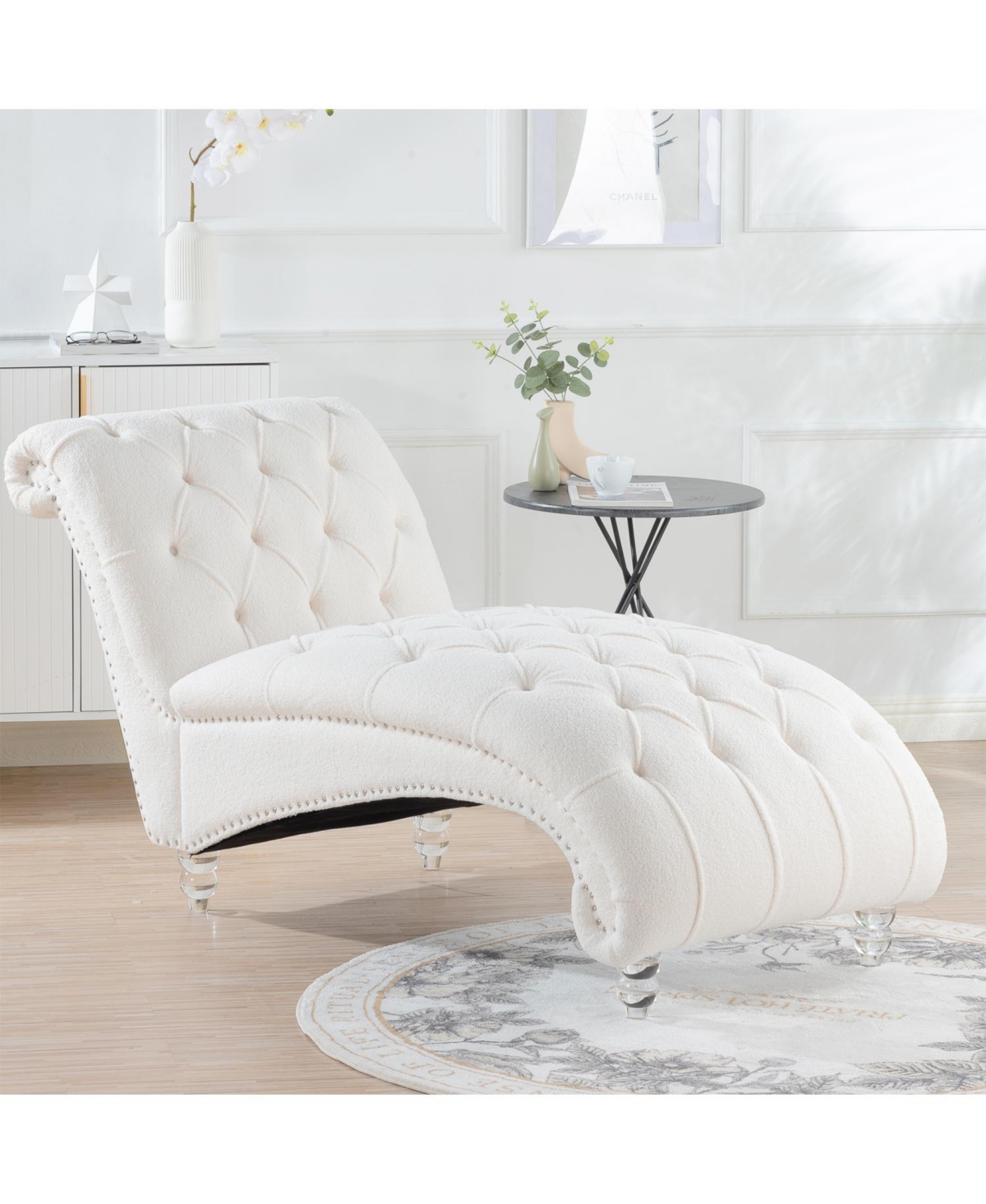 Simplie Fun Tufted Armless Chaise Lounge Chair In White