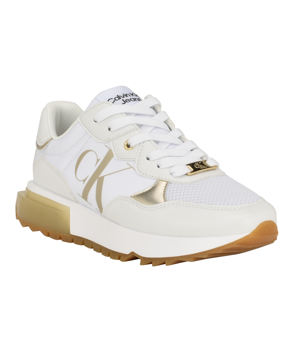 Calvin Klein Jeans Est.1978 Calvin Klein Women's Magalee Casual Logo Lace-up Sneakers In White - Faux Leather And Textile