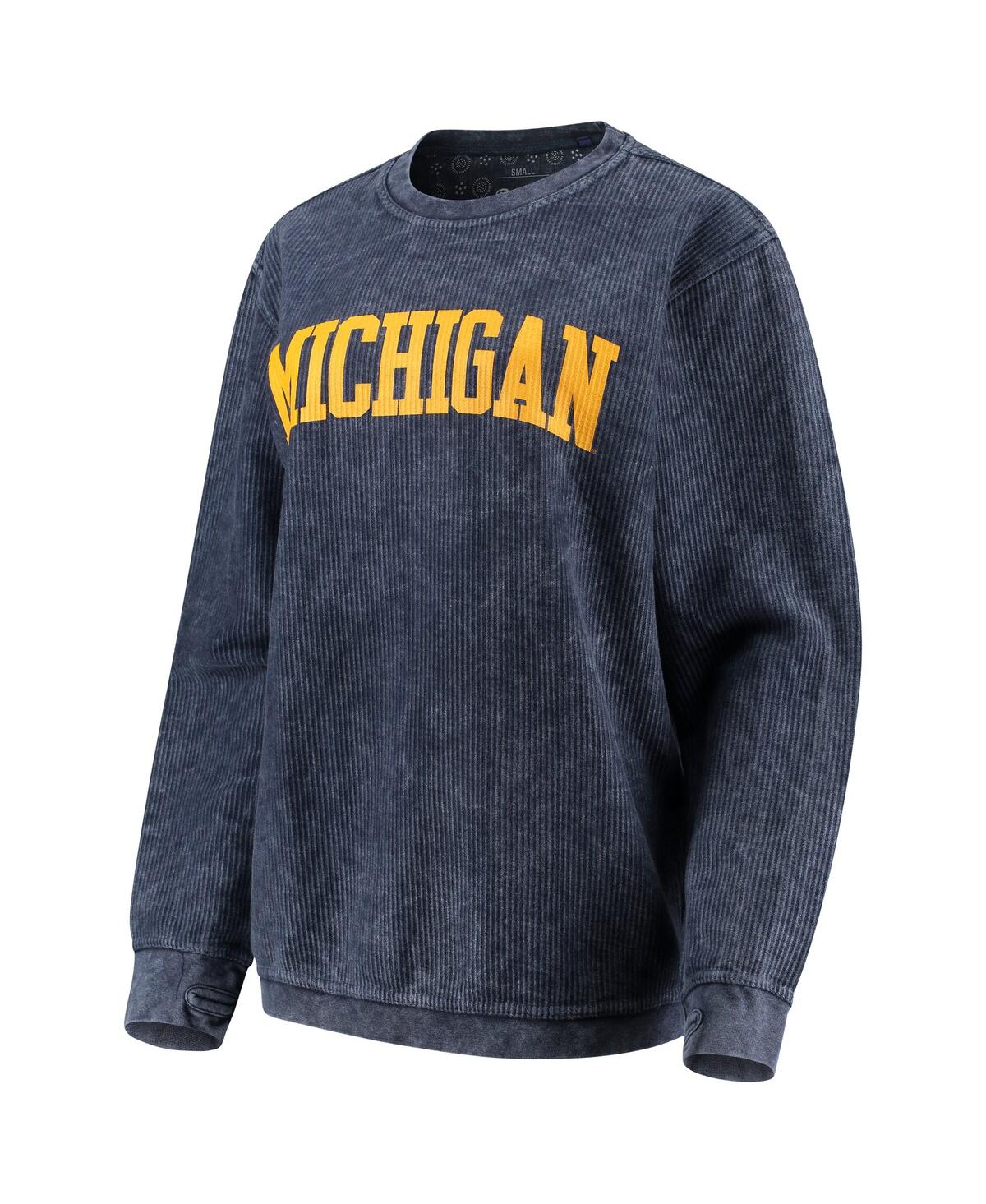 Shop Pressbox Women's  Navy Distressed Michigan Wolverines Comfy Cord Vintage-like Wash Basic Arch Pullove