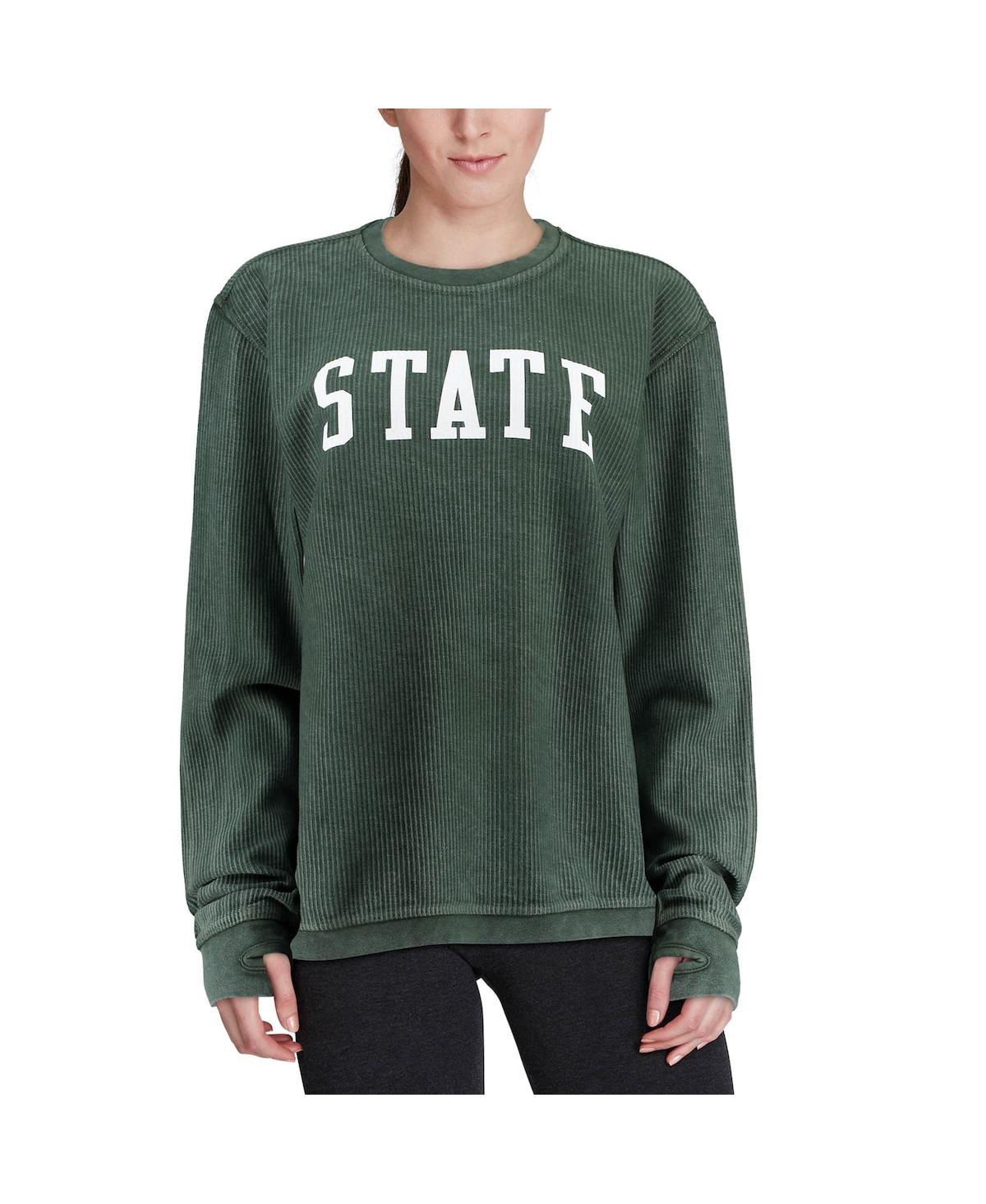 PRESSBOX WOMEN'S PRESSBOX GREEN DISTRESSED MICHIGAN STATE SPARTANS COMFY CORD VINTAGE-LIKE WASH BASIC ARCH PU 