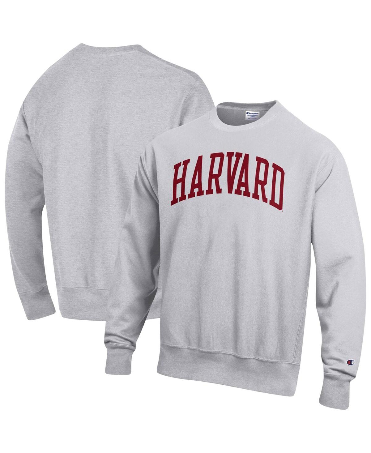 Shop Champion Men's  Heathered Gray Harvard Crimson Arch Reverse Weave Pullover Sweatshirt In Heather Gray