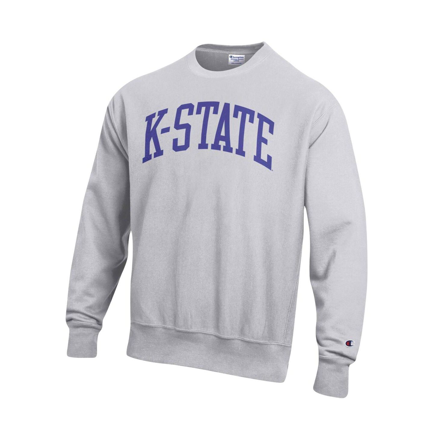 Мужская толстовка Champion Heathered Gray Kansas State Wildcats Arch Reverse Weave Pullover — фото 2
