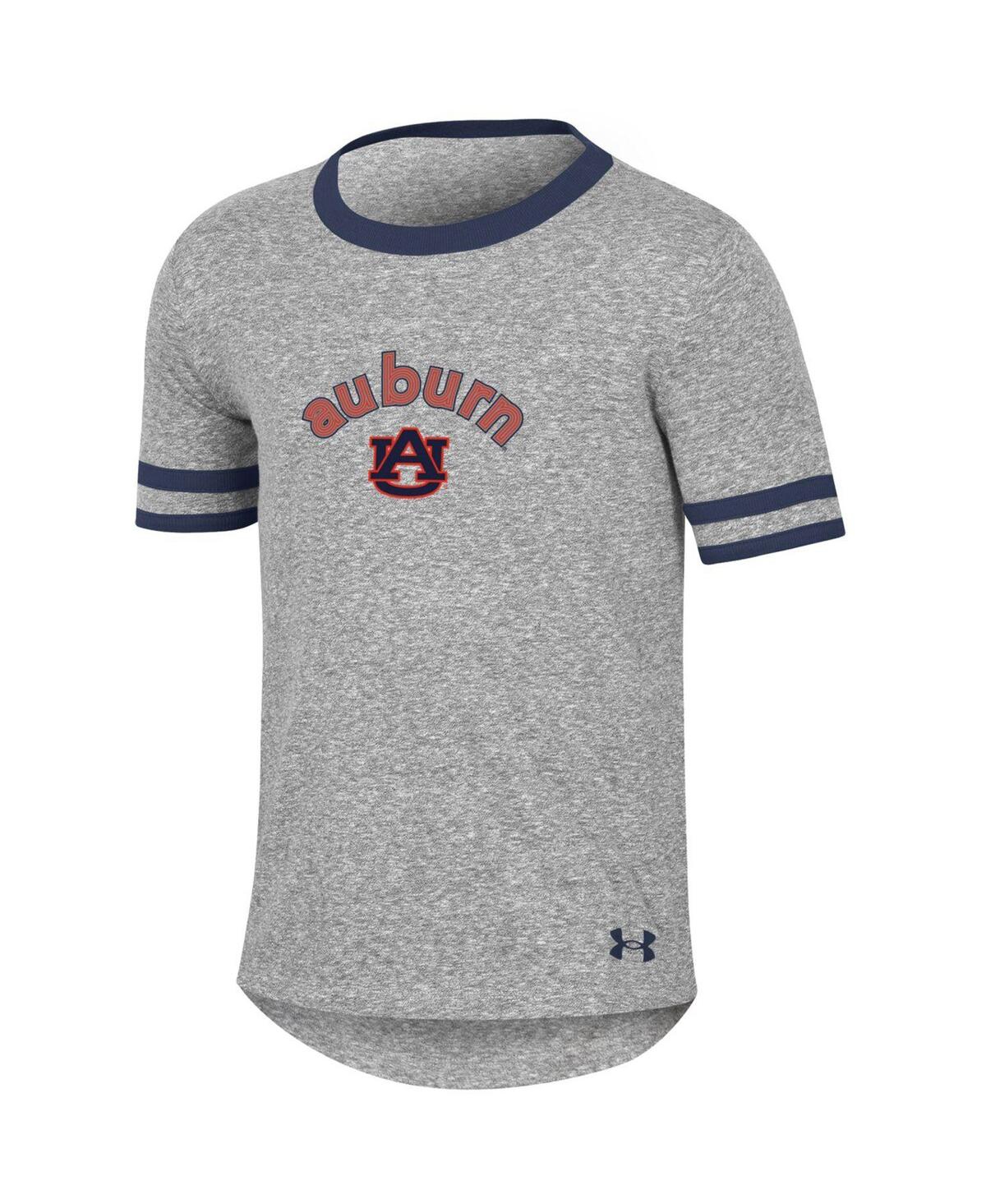 Under Armour Girls Youth  Heathered Gray Auburn Tigers Siro Slub Novelty T-shirt In Heather Gray