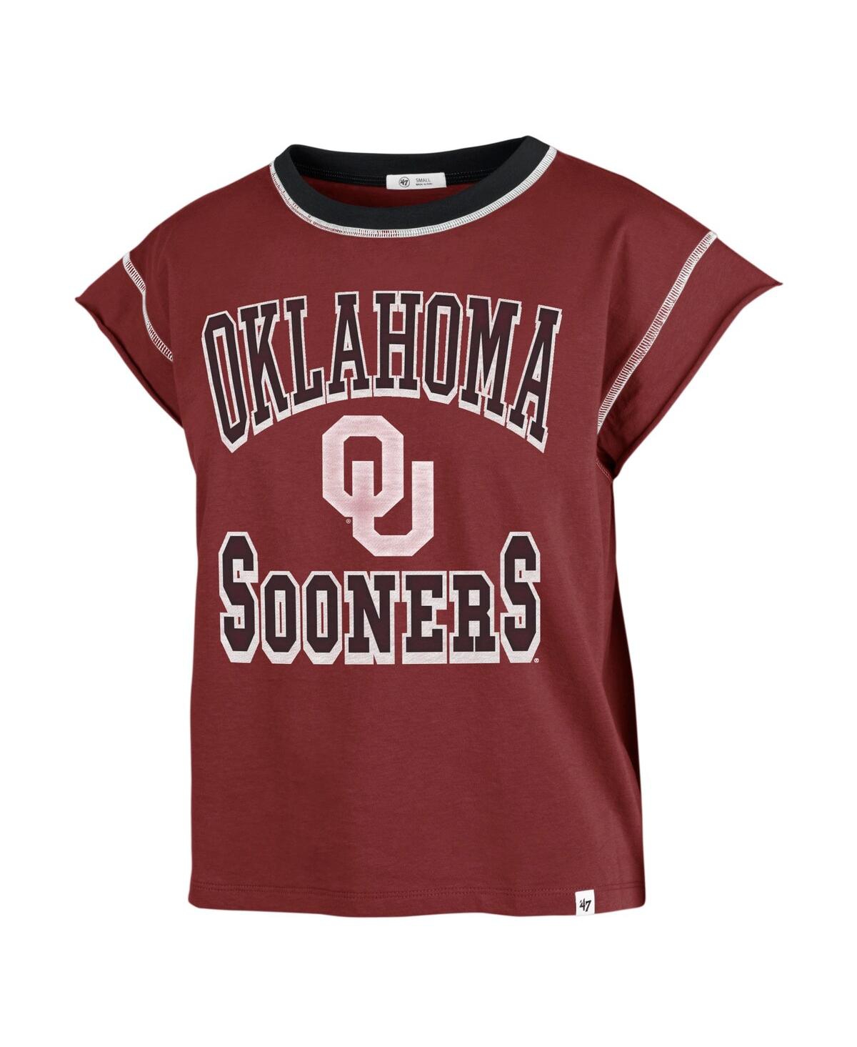 Shop 47 Brand Women's ' Crimson Oklahoma Sooners Sound Up Maya Cutoff T-shirt