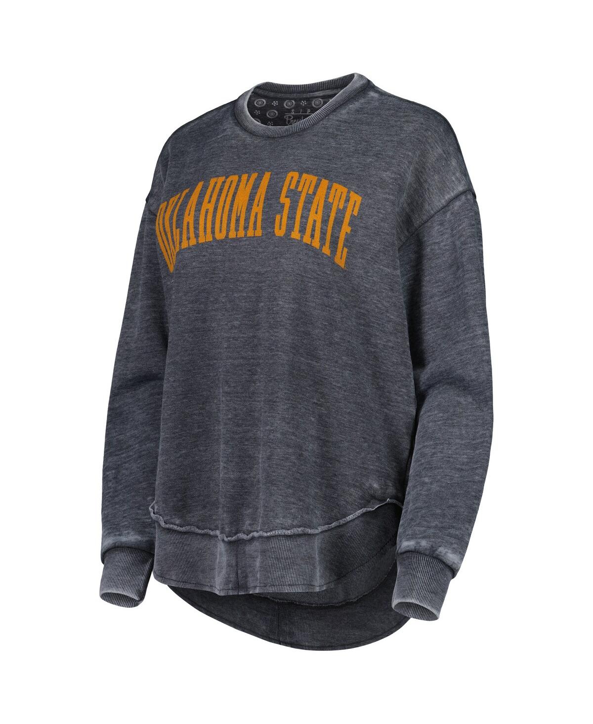 PRESSBOX WOMEN'S PRESSBOX BLACK DISTRESSED OKLAHOMA STATE COWBOYS VINTAGE-LIKE WASH PULLOVER SWEATSHIRT 