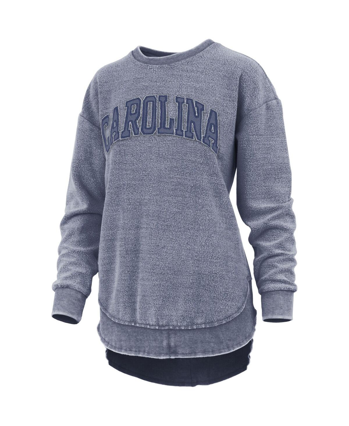PRESSBOX WOMEN'S PRESSBOX NAVY DISTRESSED NORTH CAROLINA TAR HEELS PONCHOVILLE PULLOVER SWEATSHIRT 