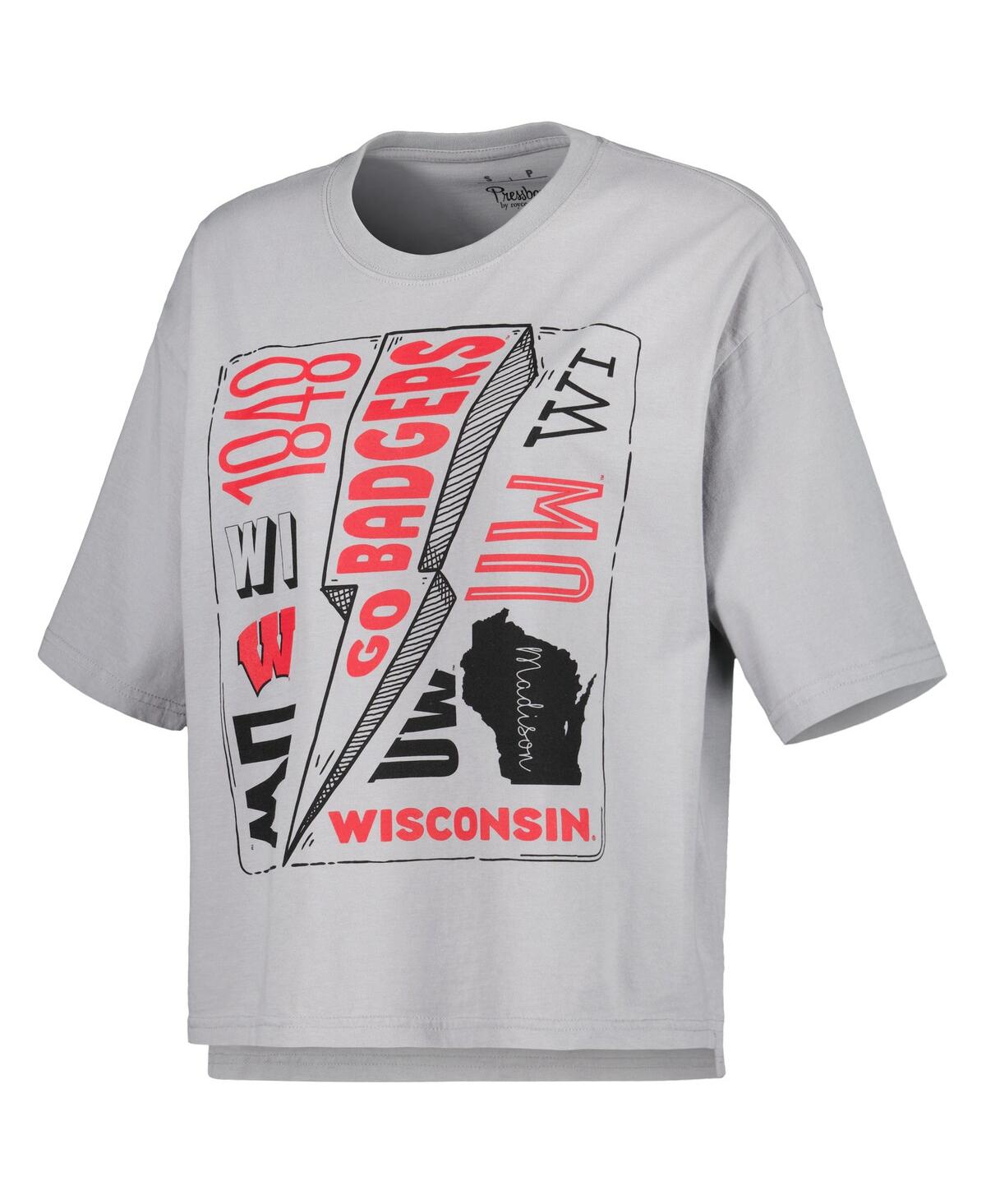 PRESSBOX WOMEN'S PRESSBOX SILVER WISCONSIN BADGERS ROCK & ROLL SCHOOL OF ROCK T-SHIRT 