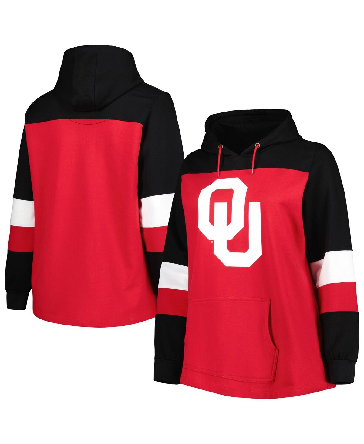 Women's Crimson Oklahoma Sooners Plus Size Color-Block Pullover Hoodie - Crimson