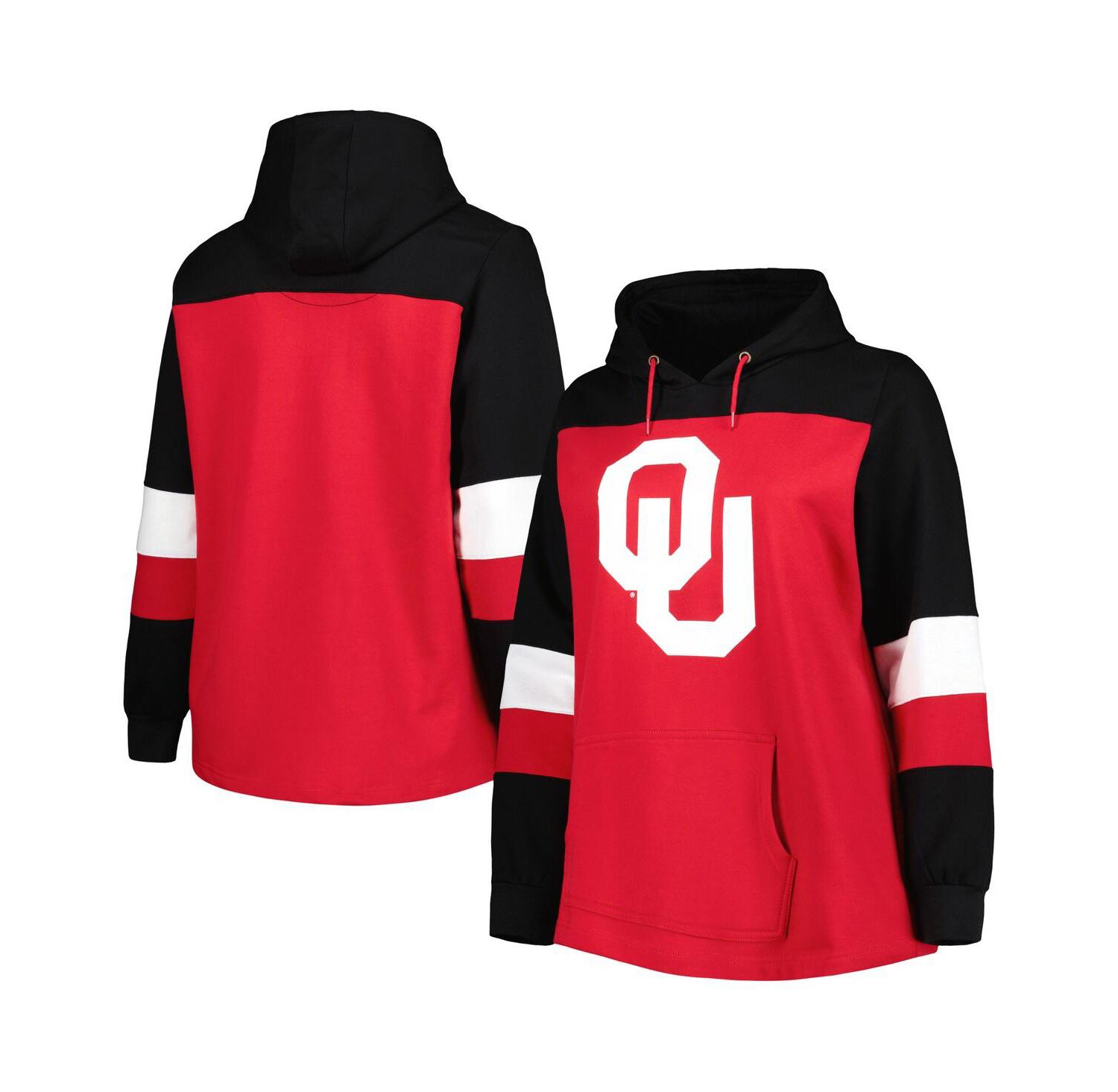 Women's Crimson Oklahoma Sooners Plus Size Color-Block Pullover Hoodie