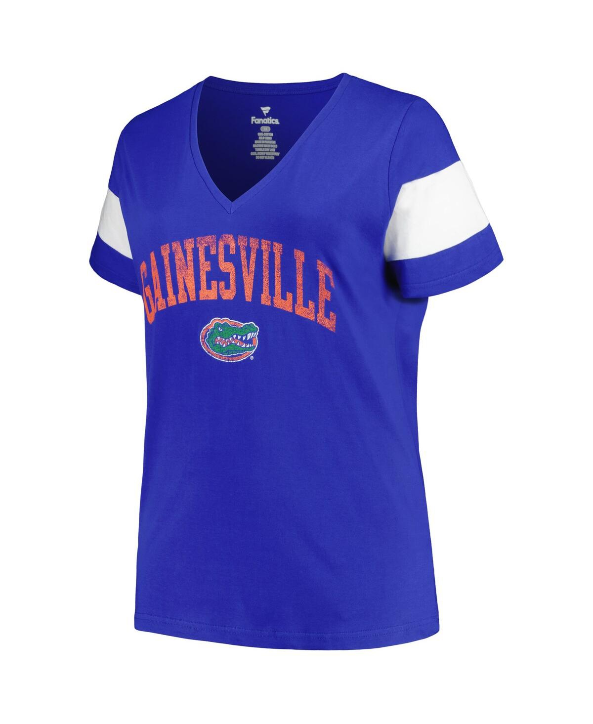 Shop Profile Women's  Heather Royal Florida Gators Plus Size Arched City Sleeve Stripe V-neck T-shirt