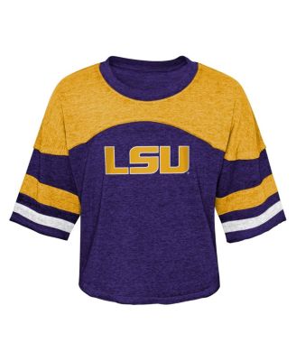 Big Girls Purple Distressed LSU Tigers Sunday Friday Sleeve Stripe Jersey T-shirt