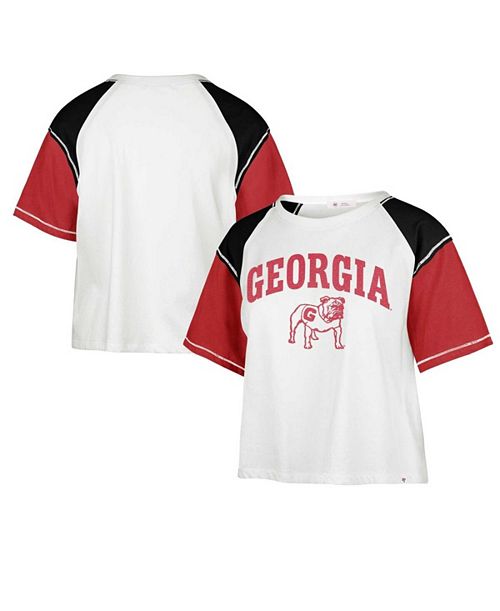 alfani '47 Brand Women's White Distressed Georgia Bulldogs Serenity Gia Cropped T-shirt Sports Fan Shop