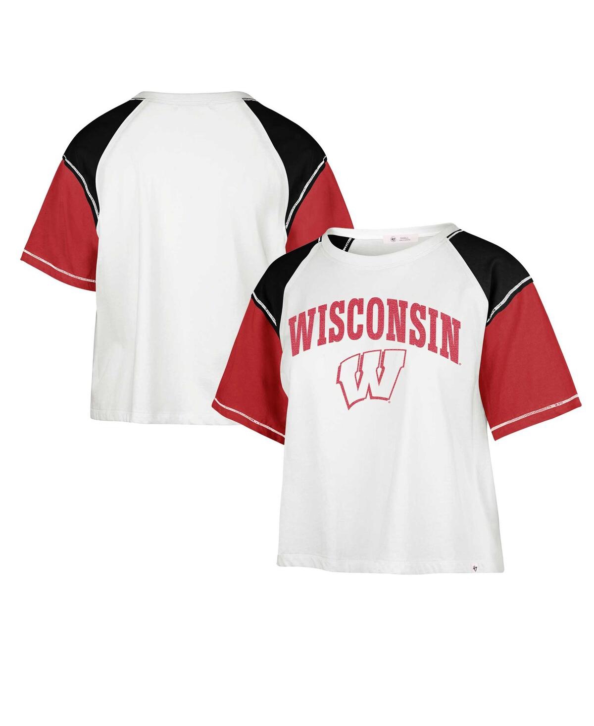 47 Brand Women's ' White Distressed Wisconsin Badgers Serenity Gia Cropped T-shirt