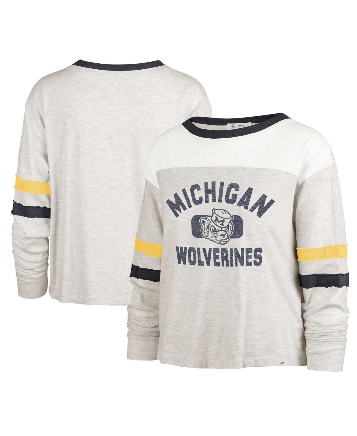 Women's '47 Brand Oatmeal Distressed Michigan Wolverines Vault All Class Lena Long Sleeve T-shirt - Oatmeal