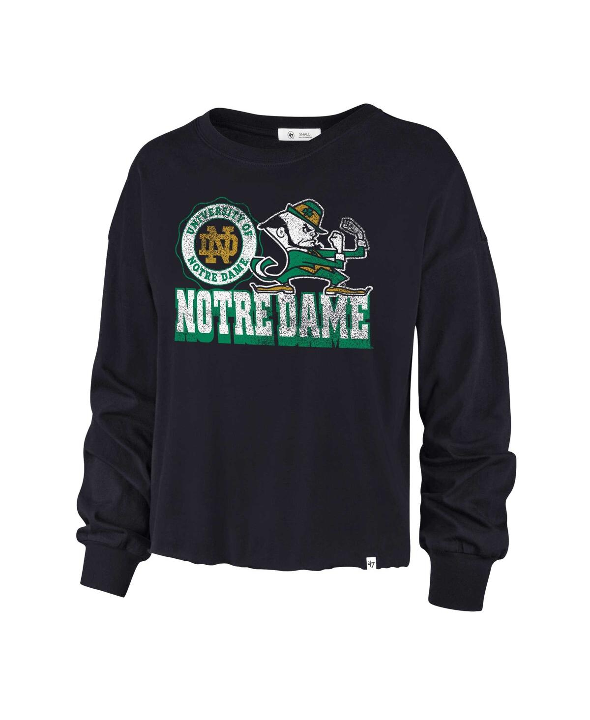 47 BRAND WOMEN'S '47 BRAND NAVY DISTRESSED NOTRE DAME FIGHTING IRISH BOTTOM LINE PARKWAY LONG SLEEVE T-SHIRT 