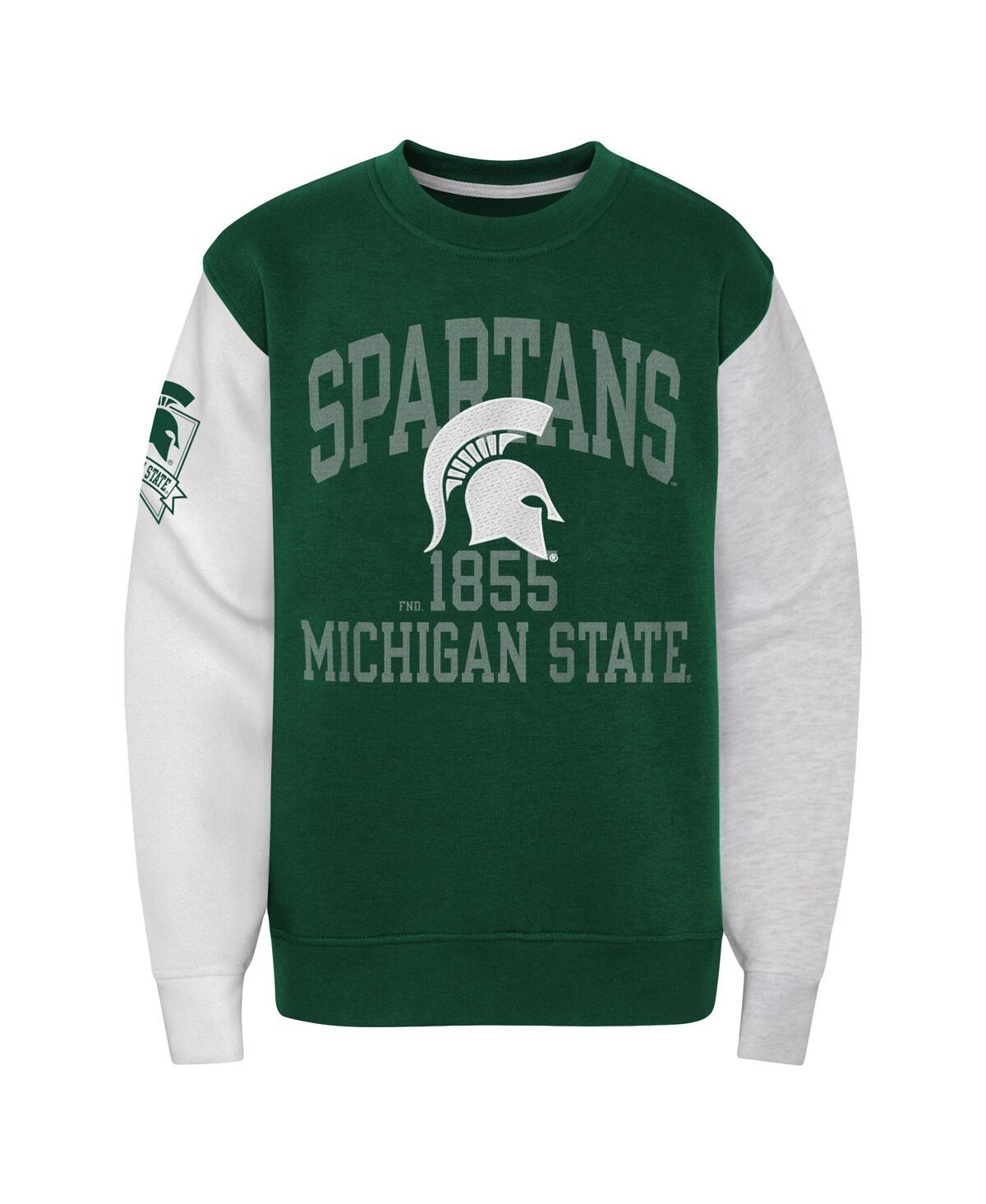 Shop Outerstuff Big Boys Green Michigan State Spartans Color Block Fleece Pullover Sweatshirt