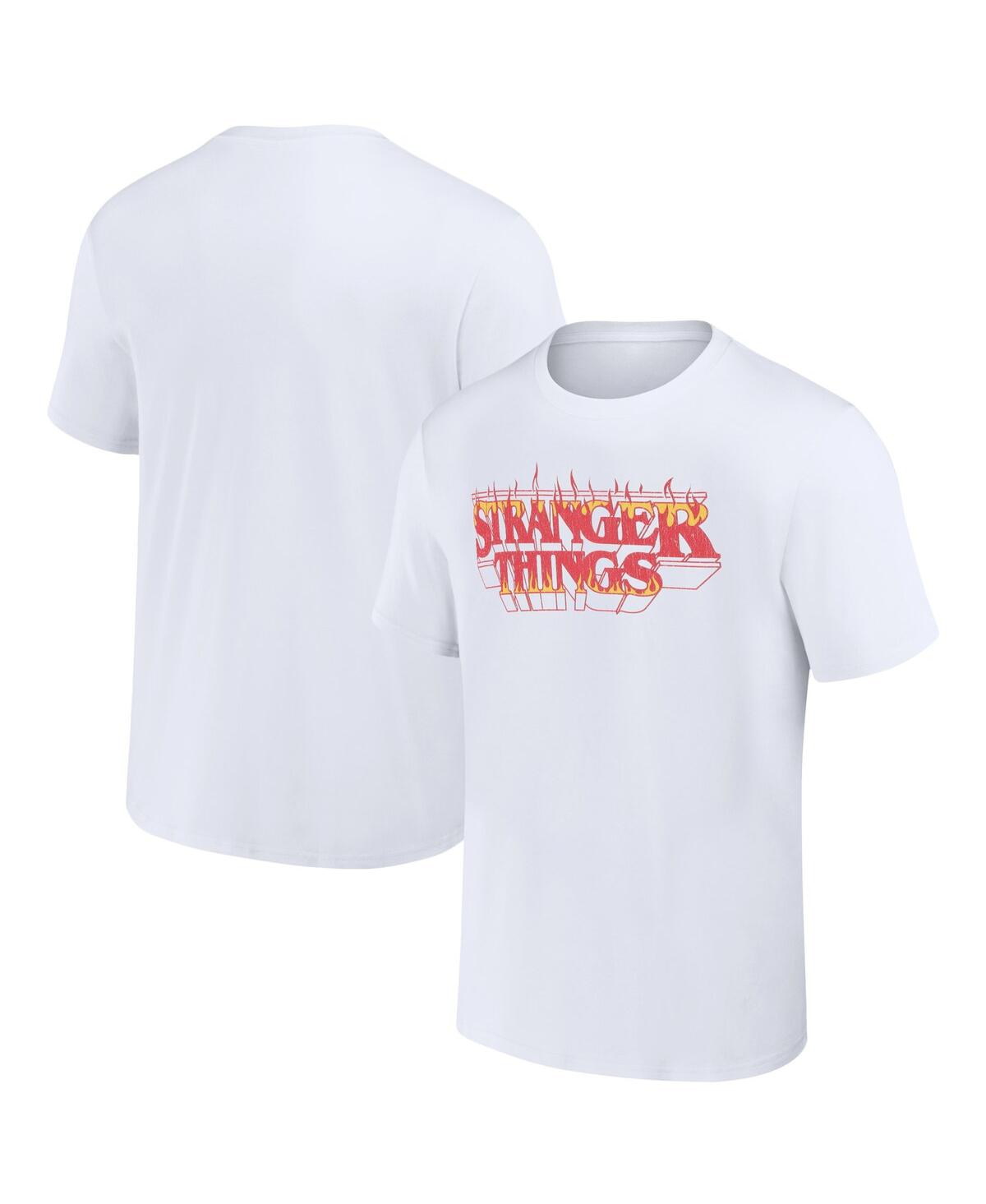 Mad Engine Men's And Women's  White Stranger Things Fire Logo T-shirt