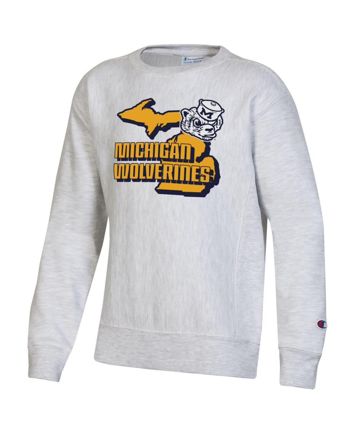 Shop Champion Big Boys  Heather Gray Michigan Wolverines Reverse Weave Pullover Sweatshirt