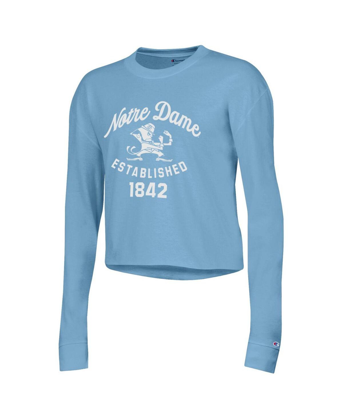 Shop Champion Women's  Blue Notre Dame Fighting Irish Boyfriend Cropped Long Sleeve T-shirt