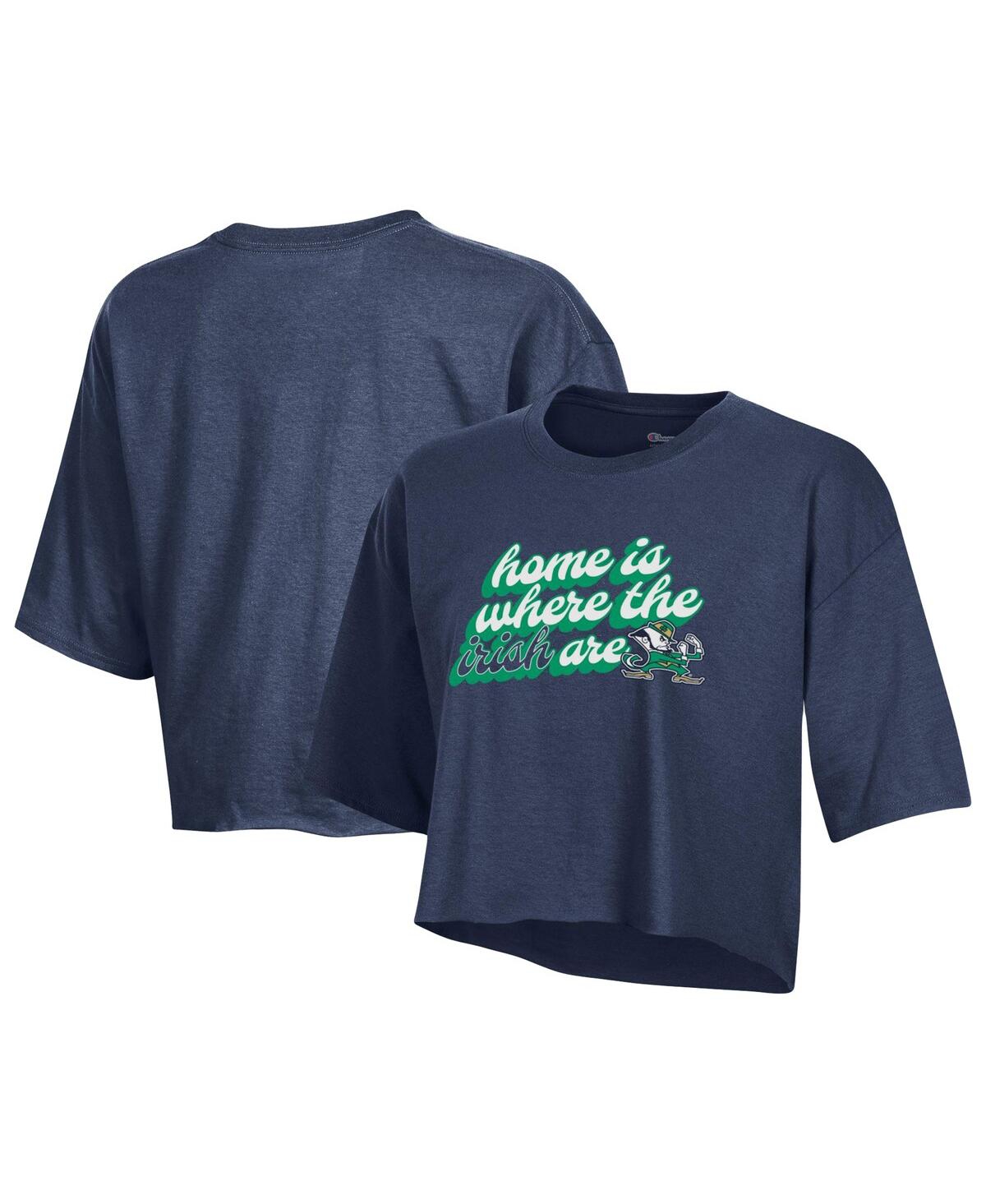Champion Women's  Navy Notre Dame Fighting Irish Boyfriend Cropped T-shirt