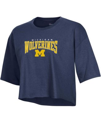 Women's Heather Navy Michigan Wolverines Boyfriend Cropped T-shirt