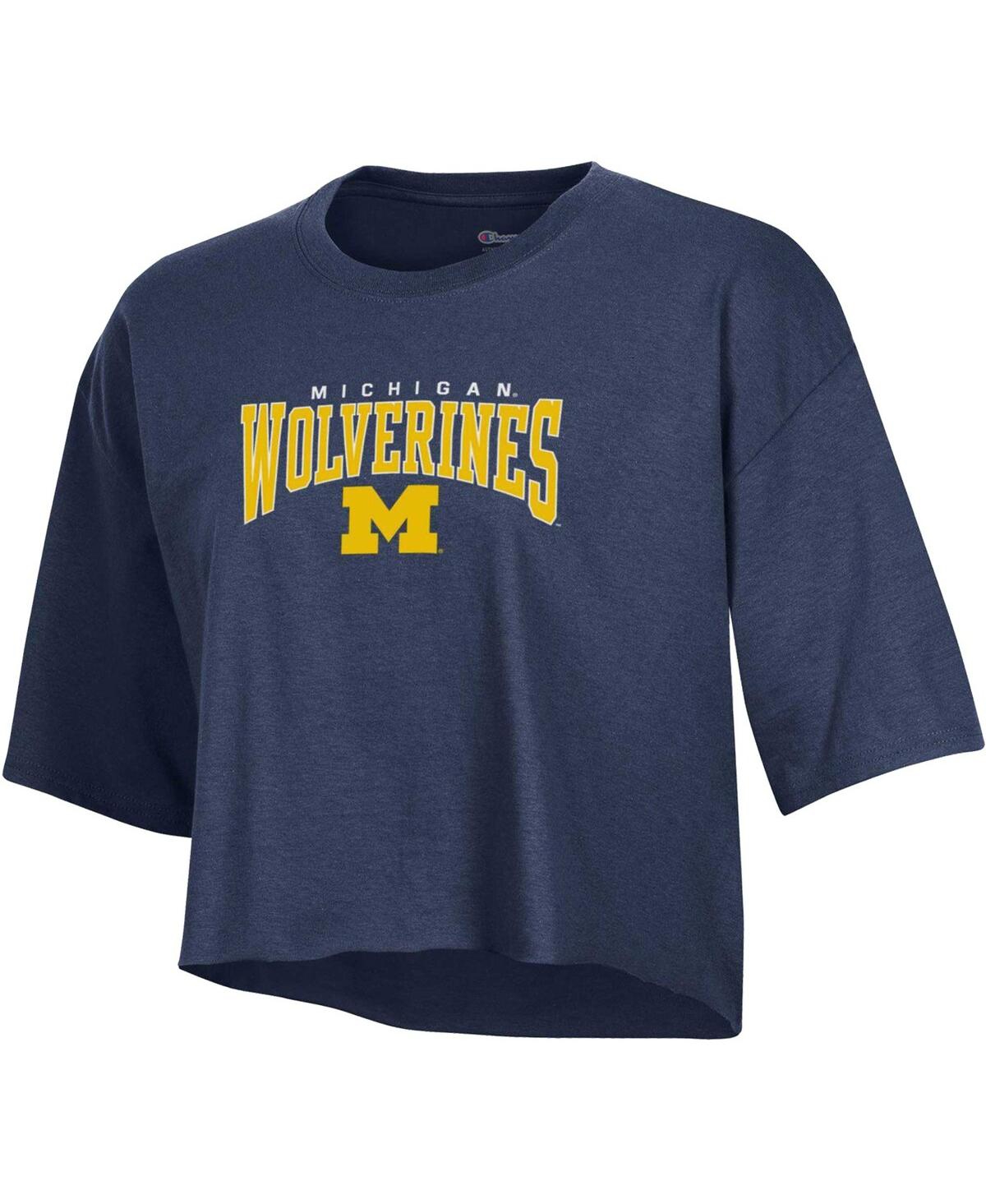 Shop Champion Women's  Heather Navy Michigan Wolverines Boyfriend Cropped T-shirt