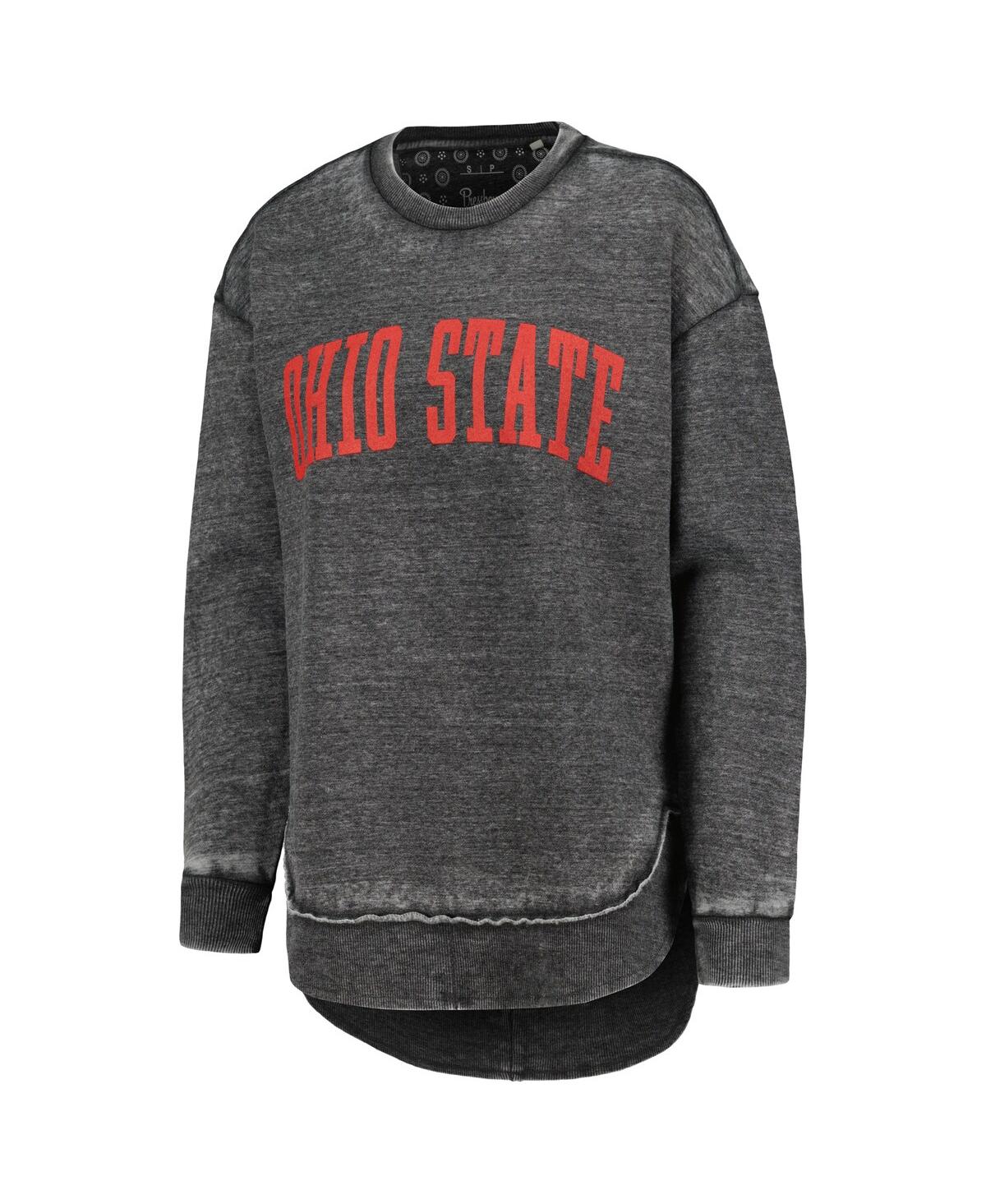 PRESSBOX WOMEN'S PRESSBOX BLACK DISTRESSED OHIO STATE BUCKEYES VINTAGE-LIKE WASHED PULLOVER SWEATSHIRT 
