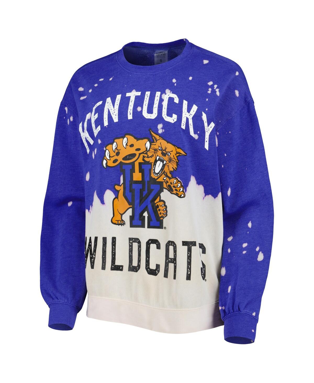 GAMEDAY COUTURE WOMEN'S GAMEDAY COUTURE ROYAL DISTRESSED KENTUCKY WILDCATS TWICE AS NICE FADED DIP-DYE PULLOVER LONG 