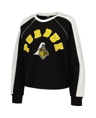Women's Black Purdue Boilermakers Blindside Raglan&nbsp;Cropped Pullover Sweatshirt