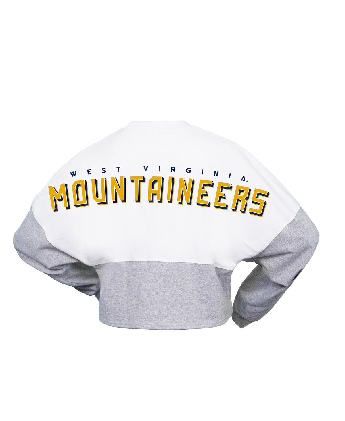 Shop Spirit Jersey Women's  White West Virginia Mountaineers Heather Block Cropped Long Sleeve Jersey T-sh