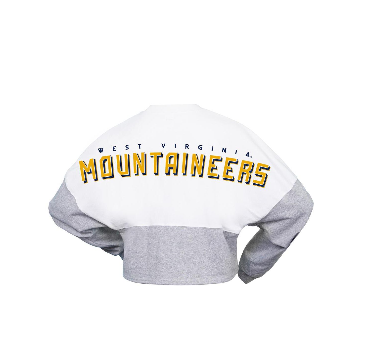 Women's White West Virginia Mountaineers Heather Block Cropped Long Sleeve Jersey T-shirt