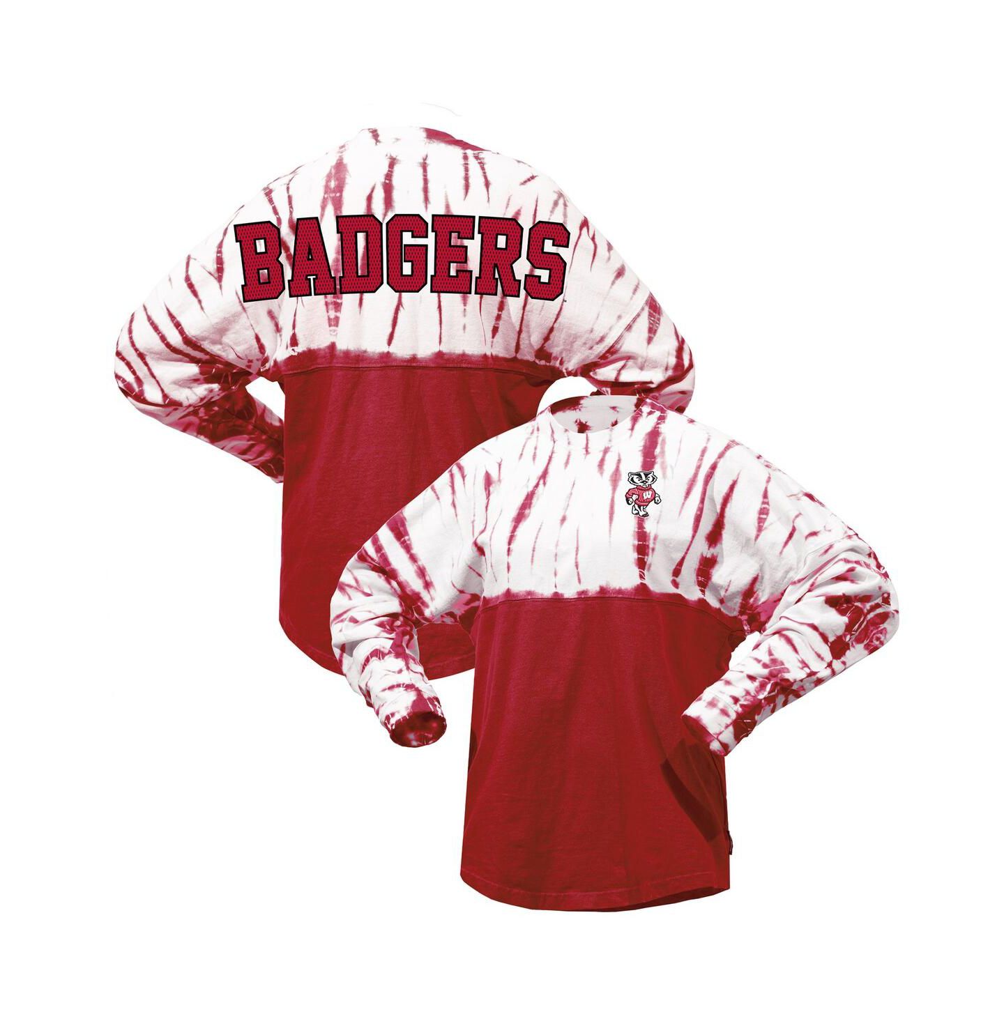 Женская футболка Spirit Jersey Red Wisconsin Badgers Tie-Dye Long Sleeve Jersey — фото 1
