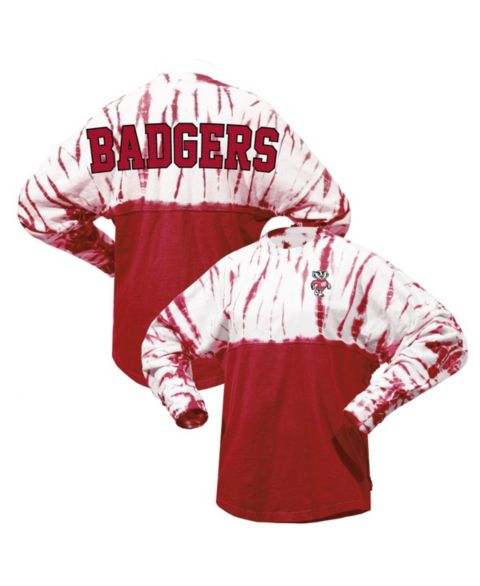 Женская футболка Spirit Jersey Red Wisconsin Badgers Tie-Dye Long Sleeve Jersey