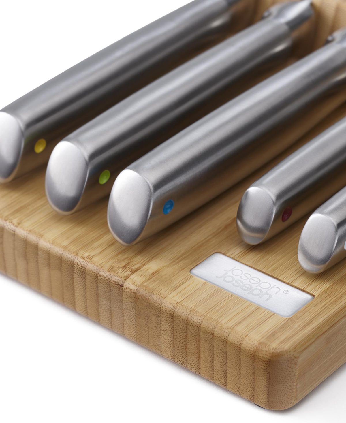 Shop Joseph Joseph Elevate Steel Knives Bamboo Store 5-piece Knife Set With In-drawer Bamboo Storage Tray In Beige