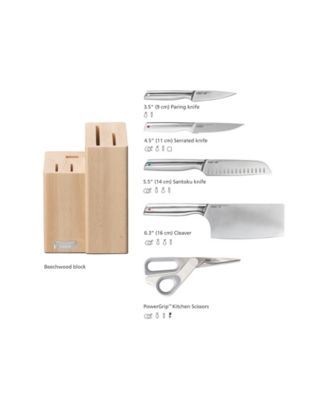 Elevate Fusion 5-Piece Knife, Cleaver and Scissor Set with Beechwood Block