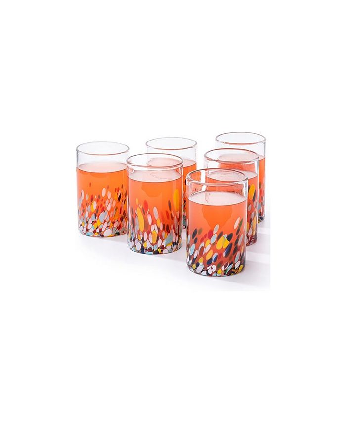 The Wine Savant Glass Hand Blown Mexican Drinking Glasses, Set of 6 Confetti Rock Design Glasses