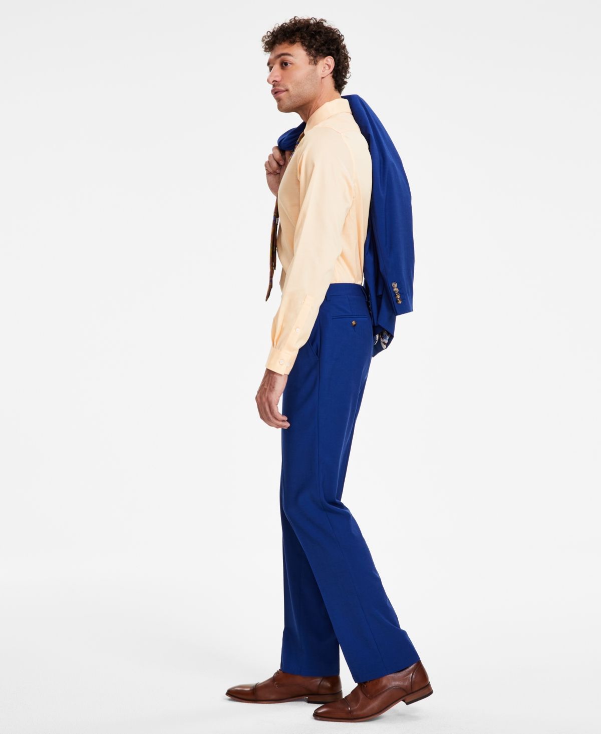 Men's Classic-Fit Solid Suit Pants - Bright Blue Solid