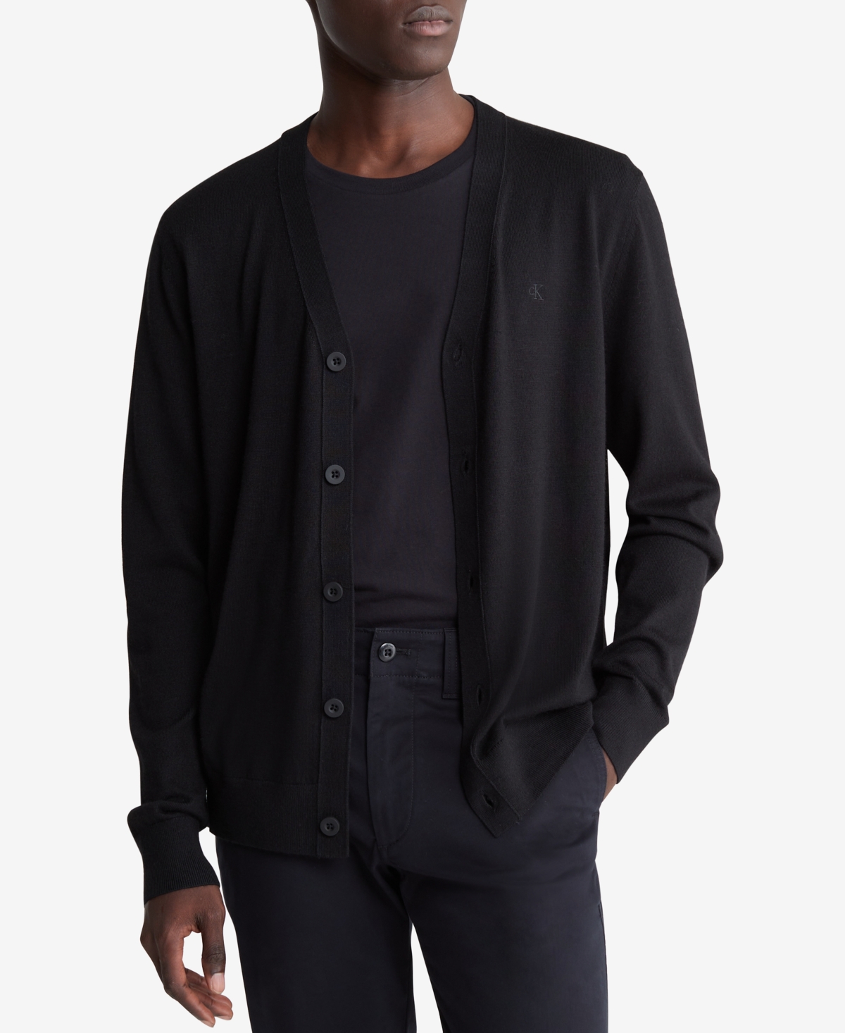 Calvin Klein Men's Regular-fit V-neck Cardigan In Black