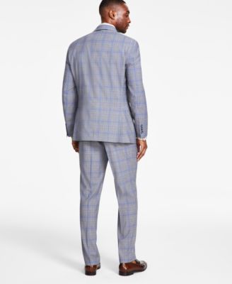 Shop Tayion Collection Mens Classic Fit Plaid Vested Suit Separates In Grey,blue Plaid