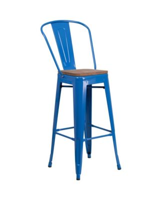 Dothan Metal Dining Stool With Curved Slatted Back And Textured Wood Seat