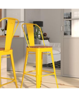 Dothan Metal Dining Stool With Curved Slatted Back And Textured Wood Seat