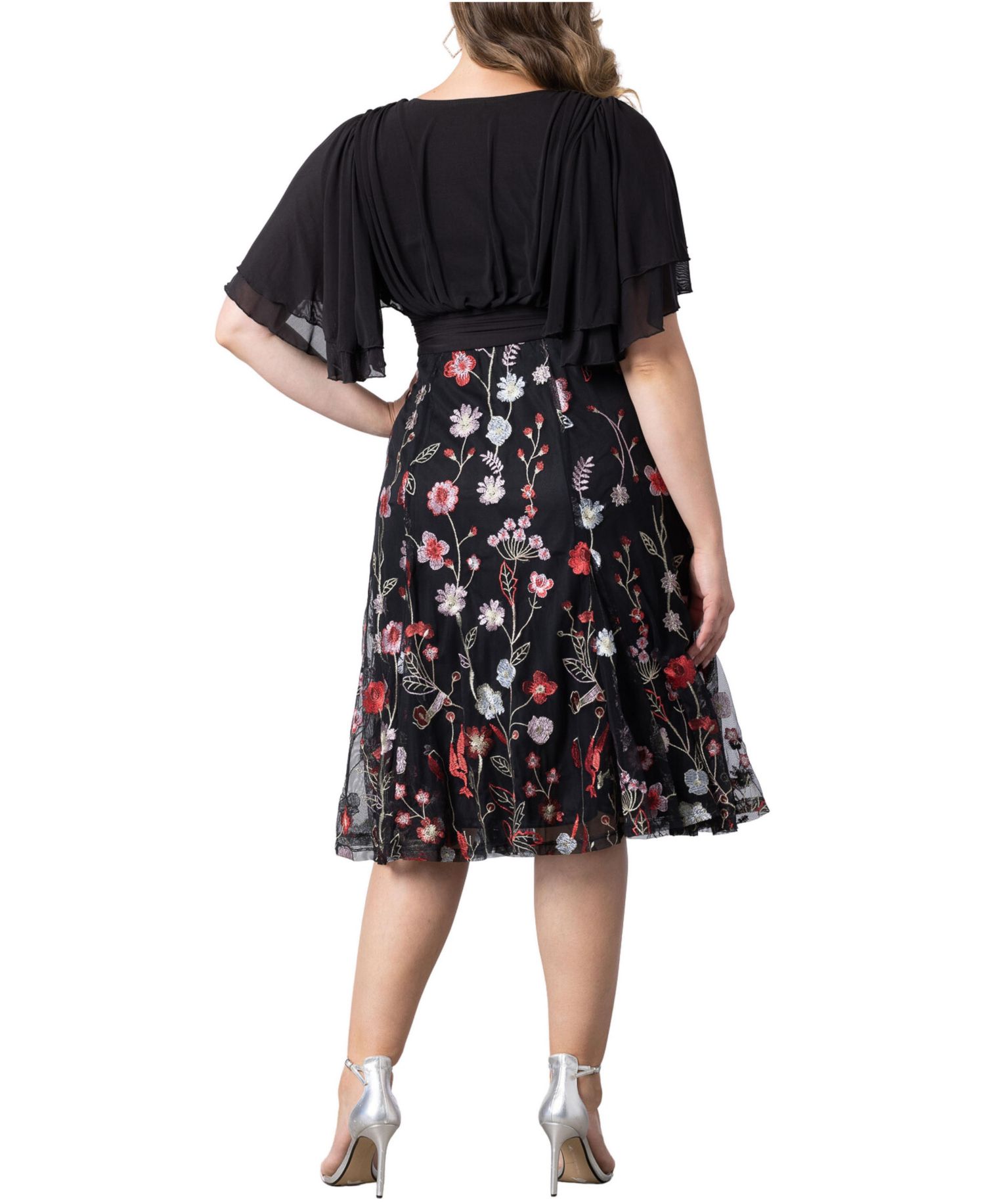 Plus Size Lillian Embroidered Mesh Midi Cocktail Dress