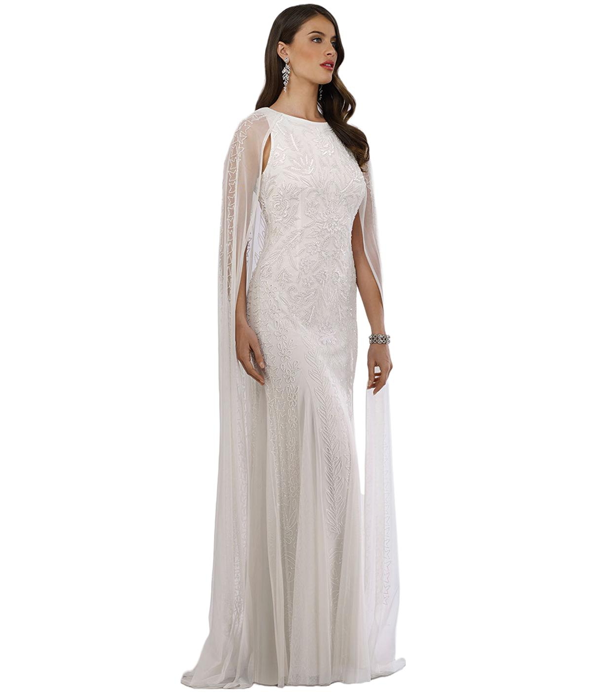 Women's Eve Beaded Cape Sleeve Wedding Dress - Ivory