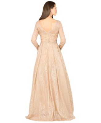 Women's Long Sleeve, A-line Gown with a V-Neckline