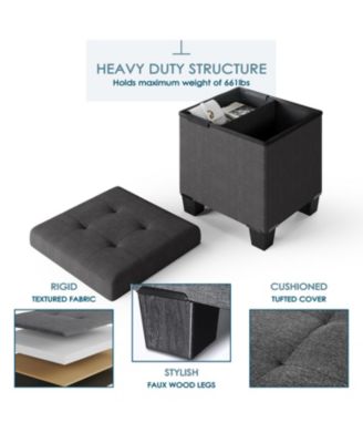 15 Inch Ottoman Storage Bench with Storage Bins - Leatherette or Linen Finish